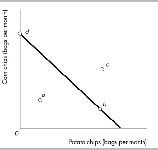   -In the figure above, real income in terms of bags of corn chips is shown by point A)  a. B)  b. C)  c. D)  d.