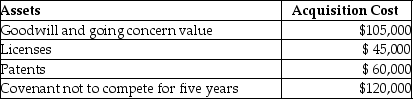 <strong>On January 1, 2014, Charlie Corporation acquires all of the net assets of Rocky Corporation for $2,000,000. The following intangible assets are included in the purchase agreement: What is the total amount of amortization allowed in 2014?</strong> A)$15,000 B)$22,000 C)$31,000 D)$38,000