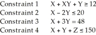 Which of the following is not acceptable as a constraint in a linear programming problem (maximization) ?   A)  Constraint 1 B)  Constraint 2 C)  Constraint 3 D)  Constraint 4 E)  None of the above