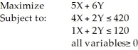Consider the following linear programming problem:   Which of the following points (X,Y)  is in the feasible region? A)  (30,60)  B)  (105,5)  C)  (0,210)  D)  (100,10)  E)  None of the above