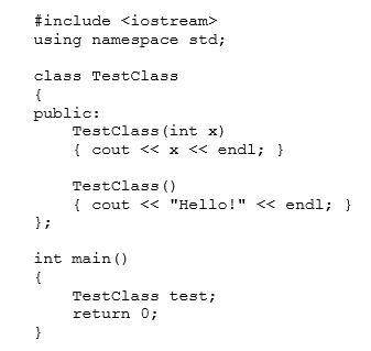 What is the output of the following program?   A) The program runs, but with no output. B) 0 C) Hello! D) The program will not compile.