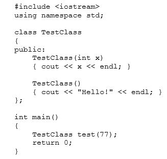 What is the output of the following program?   A) The program runs, but with no output. B) 77 C) Hello! D) The program will not compile.