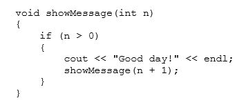 How many times will the following function call itself, if the value 5 is passed as the argument?   A) 1 B) 4 C) 5 D) An infinite number of times