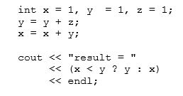 Given the following code segment, what is output after  result =  ?   A) 0 B) 1 C) 2 D) 3 E) None of these