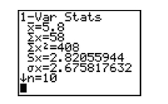 Which number on the screen below is the sample standard deviation of the data?   A)  2.82 B)  5.8 C)  408 D)  2.67