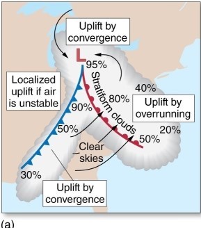 This midlatitude cyclone   A) has not yet begun to develop. B) is beginning the process of cyclogenesis. C) is in the mature stage. D) is dissipating.