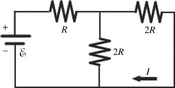 For the circuit shown in the figure, I = 0.50 A and R = 12 Ω. What is the value of the emf ε?   A)  18 V B)  24 V C)  6.0 V D)  12 V E)  48 V