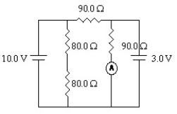 For the circuit shown in the figure, what current does the ideal ammeter read?   A)  0.033 A B)  0.078 A C)  0.23 A D)  0.12 A