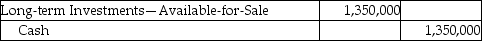 Glitter Services Inc.pays $1,350,000 to acquire 35% of voting stock of Grey Investments Inc.on March 5,2016.Which of the following is the correct journal entry for the transaction? A) B) C) D)