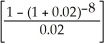 a) PV = 10 000.00; n = 2(4) = 8; i =   = 2% = 0.02; I/Y = 8; P/Y = C/Y = 4;           Programmed solution:   b) Amortization Table (done using Excel):   c) PMT = 1365.10; n = 5(number of payments left); i = 0.02     = $6434.34 Programmed solution:   The difference from the chart is due to rounding.