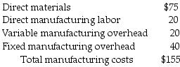 Buildz Manufacturing currently produces 2,000 tables per month. The following per unit data for 2,000 tables apply for sales to regular customers:   What is the per unit cost when producing 4,000 tables? A)  $125.00 B)  $195.00 C)  $135.00 D)  $155.00