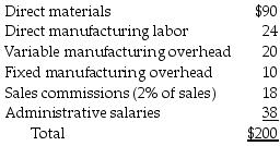 The American West Company manufactures several different products. Unit costs associated with Product ORD210 are as follows:   What are the period costs per unit associated with Product ORD210? A)  $18 B)  $38 C)  $56 D)  $66