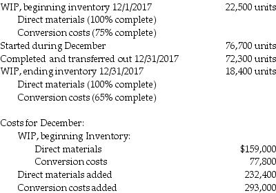 Outose Concept manufactures small tables in its Processing Department. Direct materials are added at the initiation of the production cycle and must be bundled in single kits for each unit. Conversion costs are incurred evenly throughout the production cycle. Before inspection, some units are spoiled due to undetectable materials defects. Inspection occurs when units are 60% converted. Spoiled units generally constitute 6% of the good units. Data for December 2017 are as follows:   What is the number of total spoiled units? A)  10,435 units B)  4338 units C)  4162 units D)  8500 units