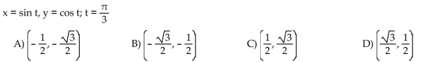 Considering the given value of t, choose the ordered pair that lies on the graph of the given pair of parametric equations.