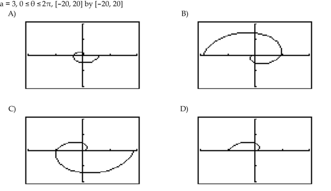 The graph of r = a in polar coordinates is an example of the spiral of Archimedes. With your calculator set to radian mode, use the given value of a and interval of to graph the spiral in the window specified.