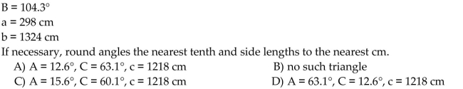 Find the missing parts of the triangle.