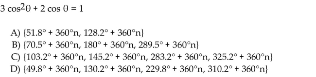 Solve the equation (x in radians and in degrees) for all exact solutions where appropriate. Round approximate answers in radians to four decimal places and approximate answers in degrees to the nearest tenth.