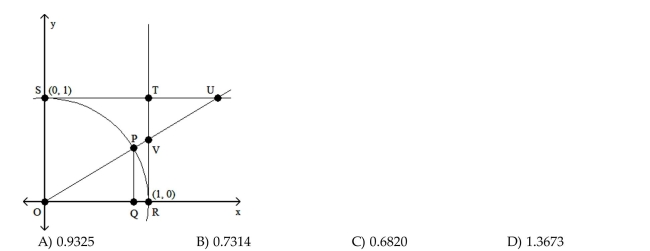 Solve the problem. Let angle POQ be designated ϴ. Angles PQR and VRQ are right angles. If ϴ = 43°, find the length of OQ accurate to four decimal places.