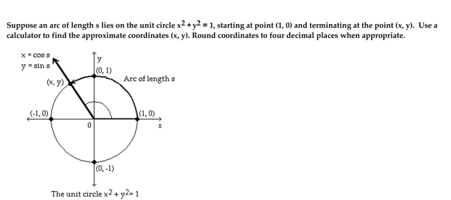 <strong> s = -6.2</strong> A)(-0.9965, -0.0831) B)(0.9965, -0.0831) C)(0.9965, 0.0831) D)(°°°, 0.9965)