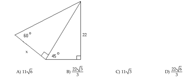Solve the problem. Find the exact value of x in the figure.