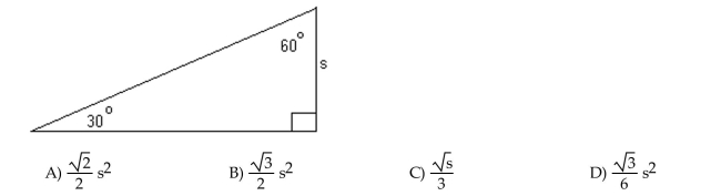 Solve the problem. Find a formula for the area of the figure in terms of s.
