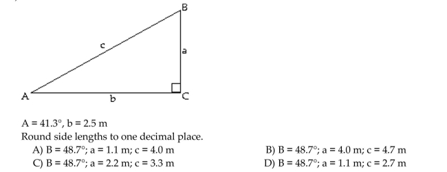 Solve the right triangle. If two sides are given, give angles in degrees and minutes.