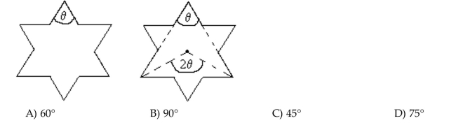 Solve the problem. badges and vehicles. (Hint: Inscribe the star in a circle, and use the following theorem from geometry: An angle whose vertex lies on the circumference of a circle is equal to half the central angle that cuts off the same arc. See the figure.) Answer: A Explanation: A) B) C) D) 10 The triangles are similar. Find the missing side, angle or value of the variable. Determine the measure of the angle in each point of the six-pointed star appearing on police badges and vehicles. (Hint: Inscribe the star in a circle, and use the following theorem from geometry: An angle whose vertex lies on the circumference of a circle is equal to half the central angle that Cuts off the same arc. See the figure.)