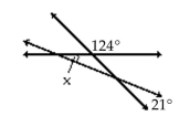 Find the measure of ∠x. -  A)  35° B)  21° C)  215° D)  Not enough information to solve