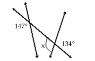 Find the measure of ∠x. -  A)  147° B)  134° C)  46° D)  Not enough information to solve