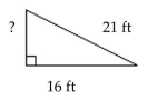 Solve the problem. -A ramp leads up to a warehouse loft. The path up the ramp is 21 ft long. The base of the ramp is 16 Ft long. How high is the loft? Round your answer to hundredths.   A)  6.80 ft B)  18.50 ft C)  13.60 ft D)  92.50 ft