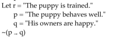 <strong>Write the compound statement in words. </strong> A) The puppy behaves well and his owners are happy. B) It is not the case that if the puppy behaves well then his owners are happy. C) The puppy behaves well or his owners are happy. D) If the puppy does not behave well then his owners are not happy.