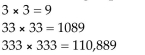 <strong>Use inductive reasoning to predict the next line in the pattern. </strong> A) 3333 × 3333 = 112,889 B) 333 × 3333 = 11,108,889 C) 3333 × 3333 = 111,889 D) 3333 × 3333 = 11,108,889