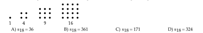 Solve the problem using inductive reasoning. Find the 18th square number that corresponds to the following dot sequence.