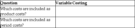 Answer the following variable costing questions:   