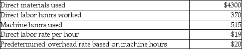 Cooper's Company manufactures custom engines for use in the lawn and garden equipment industry. The company allocates manufacturing overhead based on machine hours. Selected data for costs incurred for Job 798 are as follows:   What is the total manufacturing cost of Job 798? A) $21,630 B) $7030 C) $10,300 D) $5185