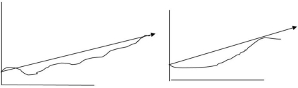 Which type of cost behavior is indicated by the following graphs?   A) Step B) Fixed C) Curvilinear D) Variable