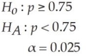 For the following hypothesis test   With n = 100 and p = 0.66, state the calculated value of the test statistic. A)  2.7299 B)  -2.0785 C)  1.4919 D)  -0.3421