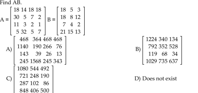 Use a graphing calculator to find the matrix product and/or sum.