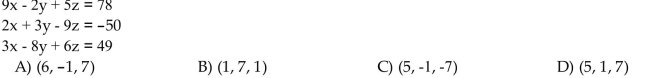 Solve the system of equations by using the inverse of the coefficient matrix.
