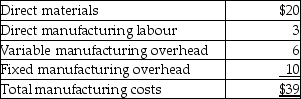 Wheel and Tire Manufacturing currently produces 1,000 tires per month.The following per unit data apply for sales to regular customers:   The plant has capacity for 3,000 tires and is considering expanding production to 2,000 tires.What is the total cost of producing 2,000 tires? A) $39,000 B) $78,000 C) $68,000 D) $62,000