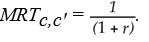 <strong>For the consumer to be at an optimum, it must be the case that</strong> A) B) MRSc,c' ? (1 + r). C) D) MRTc,c' = (1 + r). E) MRSc,c' = we(1 + r).