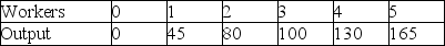 Look at the production schedule below:   Which worker violates a property of the standard production function? A)  1 B)  2 C)  3 D)  4
