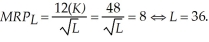 One Guy's marginal revenue of the product of labor is:   With 4 ovens, the optimal employment of labor is:   If the number of ovens increases to 5, the optimal employment of labor is:   Thus, increasing the number of ovens from 4 to 5 increases the optimal employment of labor by 56.25%.