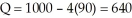 a.The firm sells Q1 = 1000 - 4(100) = 600 tires at the high price (P1 = 100), and the firm's profit from the first block is 600(100 - 40) = $36,000. The demand curve may be stated in price-dependent form as P = 250 - 0.25Q, and the consumer surplus under the first block is   At the lower price, Q2 = 1000 - 4(75) = 700 (i.e., the typical Tire Shed sells 100 tires per month under the second block), the firm's profit under this block is   and the total profit is $39,500 per month. The consumer surplus under the second block is CS2 = 100(100 - 75)/2 = $1,250, and the aggregate consumer surplus is $46,250 per month.b.Under the uniform pricing scheme with P = $90, the quantity demanded is   tires per month, and the firm's profit is   per month. The consumer surplus under the uniform pricing scheme is   per month. As expected, the firm profits are higher and the consumer surplus is lower under the block pricing scheme.