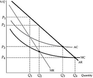   Figure 10.4.2 -Refer to Figure 10.4.2 above. If the monopolist is not regulated, the price will be set at: A)  P1. B)  P2. C)  P3. D)  P4. E)  none of the above