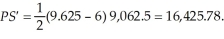 First we must determine the market equilibrium quantity and price. To do this, we set quantity demanded equal to quantity supplied and solve for equilibrium price.   At a price of $10, the quantity exchanged will be: 10,000. The choke price (lowest price such that no units are transacted) is $16   . The highest price such that no pizzas will be produced is $6. Consumer surplus is   Producer surplus is   Welfare in the market is $53,333   . If a tax of $1 per unit is implemented, we need to determine the new equilibrium quantity and price consumers pay.   At this price, consumers purchase 9,062.5 units. Consumer surplus is   Producer surplus is   Government tax revenues are $9,062.50. The new level of welfare is $52,864.58. The increase in government tax receipts does not offset the loss in consumer and producer surplus and welfare has gone down in the market because of the tax.