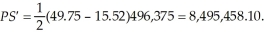 First we must determine the market equilibrium quantity and price. To do this, we set quantity demanded equal to quantity supplied and solve for equilibrium price consumers pay with the tax. Q<sub>D</sub> = 800,000 - 6,000 P<sub>b</sub> = Qs = 14,500(P<sub>b</sub> - 2.46) - 225,000 P<sub>b</sub> = 51.74 The quantity exchanged will be: 489,560. The choke price (lowest price such that no units are transacted) is 133.33. Consumer surplus is   Producer surplus is   Government tax receipts are $1,204,317.60. Consumer and producer surplus with the tax is 28,235,373.   With an income tax, we need to determine the new equilibrium price and quantity.   At a price of $49.75, the quantity exchanged will be: 496,375. The choke price (lowest price such that no units are transacted) is $133   . The highest price such that no meals will be produced is $15.52. Consumer surplus is   Producer surplus is   The sum of consumer and producer surplus with the income tax is $29,239,795.10. Since consumer and producer surplus is higher for the income tax, the income tax does the least harm to societal welfare than the per unit tax.