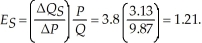 First we must determine the market equilibrium quantity and price. To do this, we set quantity demanded equal to quantity supplied and solve for equilibrium price.Q<sub>D</sub> = 10 - 0.04P = Q<sub>S</sub> = 3.8P - 2 Therefore P = 3.13, and at this price the quantity exchanged will be 9.87. The point elasticity of supply is   The producer surplus is: PS = 0.5(9.87)(3.13 - 0.53) = 12.83 If the market is taxed $0.75 per unit, the equilibrium price consumers pay is: Q<sub>D</sub> = 10 - 0.04 P<sub>b</sub> = Q<sub>S</sub> = 3.8(P<sub>b</sub> - 0.75) - 2 Therefore   and the quantity exchanged is 9.85. The new level of producer surplus is:   The change in producer surplus associated with the tax is -0.07. The tax generates tax revenues of $7.39. Producers bear   Consumers bear   Producers bear 1.33 % of the tax.