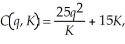 Spacely Sprockets' short-run cost curve is:   where q is the number of Sprockets produced and K is the number of robot hours Spacely hires. Currently, Spacely hires 10 robot hours per period. The short-run marginal cost curve is:   If Spacely receives $250 for every sprocket he produces, what is his profit maximizing output level? Calculate Spacely's profits.