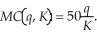 Spacely Sprockets' short-run cost curve is:   where q is the number of Sprockets produced and K is the number of robot hours Spacely hires. Currently, Spacely hires 10 robot hours per period. The short-run marginal cost curve is:   If Spacely receives $250 for every sprocket he produces, what is his profit maximizing output level? Calculate Spacely's profits.